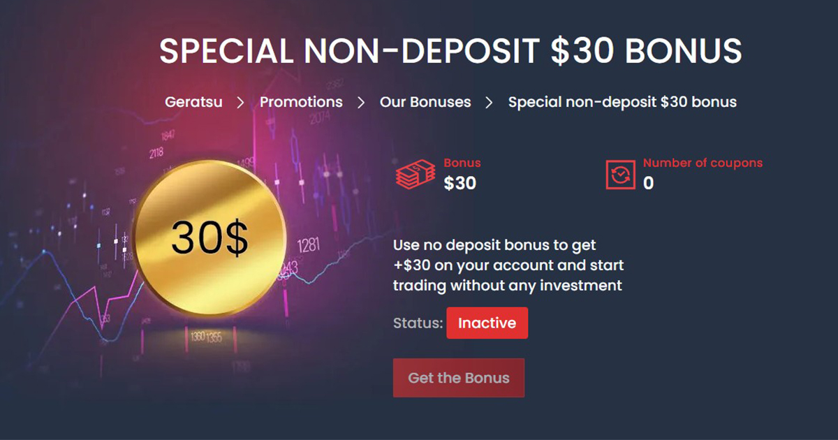 Geratsu $30 Special No Deposit Bonus
